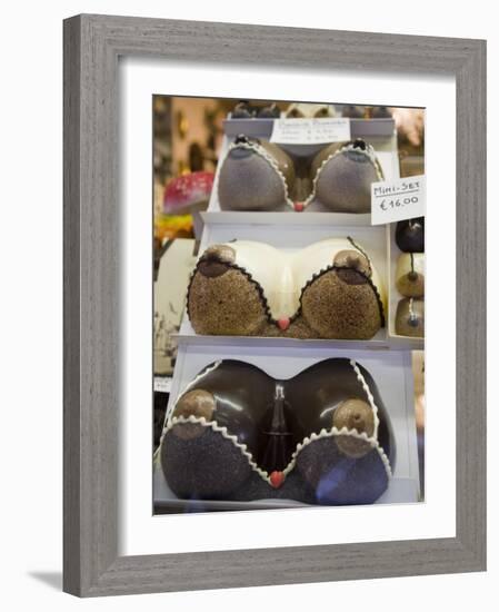 Chocolate Breasts in Shop Window, Bruges, Belgium, Europe-Martin Child-Framed Photographic Print