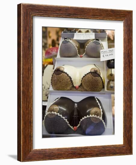 Chocolate Breasts in Shop Window, Bruges, Belgium, Europe-Martin Child-Framed Photographic Print