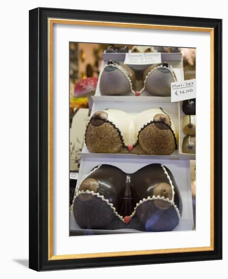 Chocolate Breasts in Shop Window, Bruges, Belgium, Europe-Martin Child-Framed Photographic Print