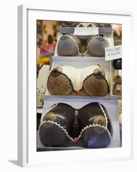 Chocolate Breasts in Shop Window, Bruges, Belgium, Europe-Martin Child-Framed Photographic Print