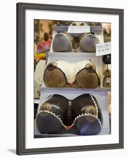 Chocolate Breasts in Shop Window, Bruges, Belgium, Europe-Martin Child-Framed Photographic Print