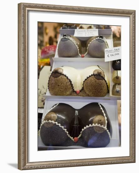 Chocolate Breasts in Shop Window, Bruges, Belgium, Europe-Martin Child-Framed Photographic Print