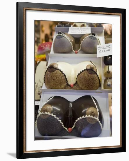 Chocolate Breasts in Shop Window, Bruges, Belgium, Europe-Martin Child-Framed Photographic Print