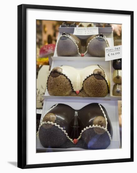 Chocolate Breasts in Shop Window, Bruges, Belgium, Europe-Martin Child-Framed Photographic Print