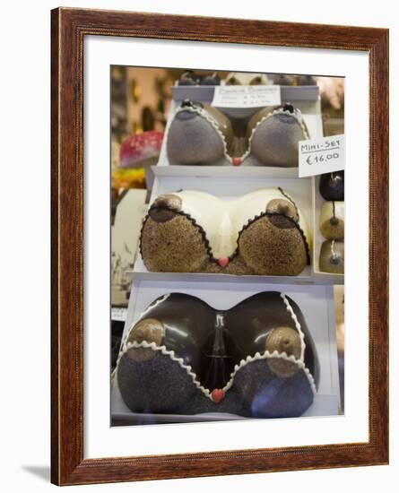 Chocolate Breasts in Shop Window, Bruges, Belgium, Europe-Martin Child-Framed Photographic Print