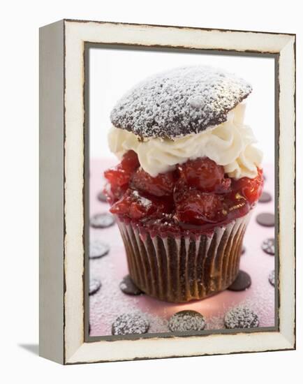 Chocolate Cherry Muffin with Whipped Cream and Lid-null-Framed Premier Image Canvas