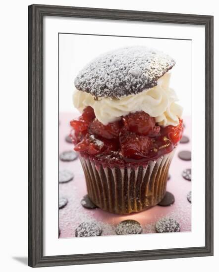 Chocolate Cherry Muffin with Whipped Cream and Lid-null-Framed Photographic Print