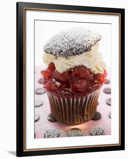 Chocolate Cherry Muffin with Whipped Cream and Lid-null-Framed Photographic Print