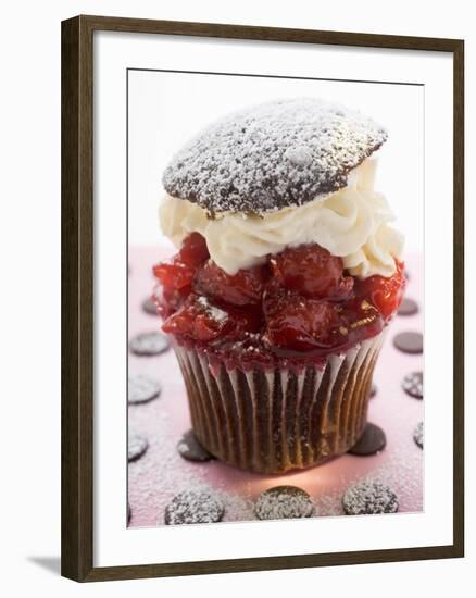 Chocolate Cherry Muffin with Whipped Cream and Lid-null-Framed Photographic Print