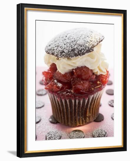 Chocolate Cherry Muffin with Whipped Cream and Lid-null-Framed Photographic Print