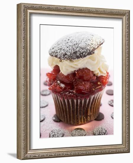 Chocolate Cherry Muffin with Whipped Cream and Lid-null-Framed Photographic Print