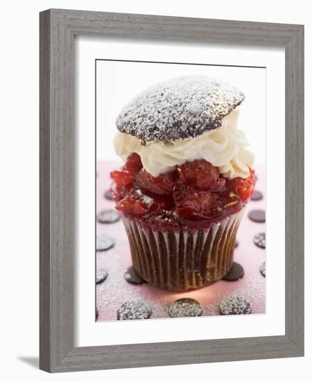 Chocolate Cherry Muffin with Whipped Cream and Lid-null-Framed Photographic Print