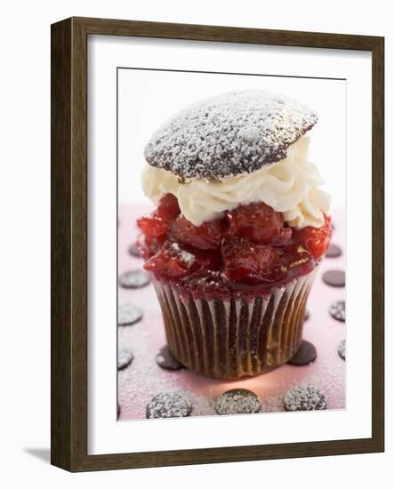 Chocolate Cherry Muffin with Whipped Cream and Lid-null-Framed Photographic Print