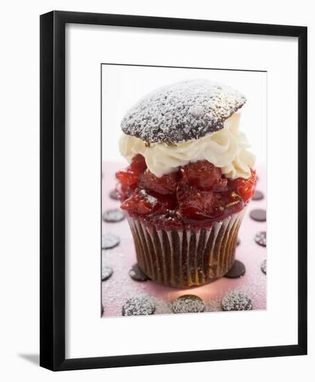 Chocolate Cherry Muffin with Whipped Cream and Lid-null-Framed Photographic Print