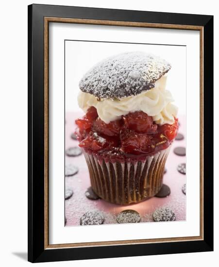 Chocolate Cherry Muffin with Whipped Cream and Lid-null-Framed Photographic Print