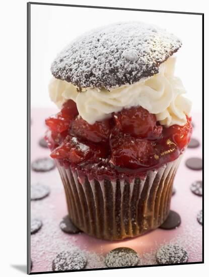Chocolate Cherry Muffin with Whipped Cream and Lid-null-Mounted Photographic Print