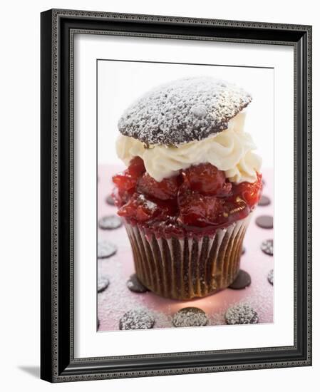 Chocolate Cherry Muffin with Whipped Cream and Lid-null-Framed Photographic Print