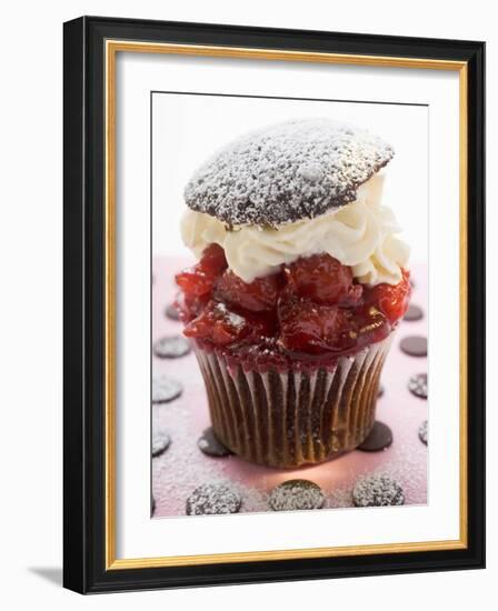 Chocolate Cherry Muffin with Whipped Cream and Lid-null-Framed Photographic Print