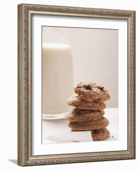 Chocolate Chip Cookies and a Glass of Milk-null-Framed Photographic Print