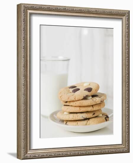 Chocolate Chip Cookies and Glass of Milk-null-Framed Photographic Print