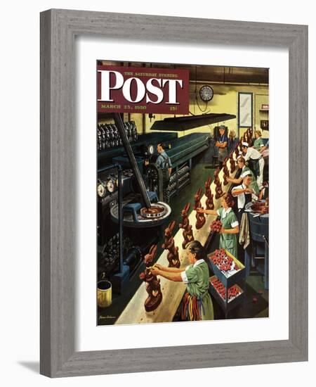 "Chocolate Easter Bunnies" Saturday Evening Post Cover, March 25, 1950-Stevan Dohanos-Framed Giclee Print