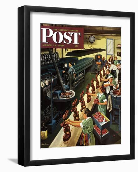 "Chocolate Easter Bunnies" Saturday Evening Post Cover, March 25, 1950-Stevan Dohanos-Framed Giclee Print