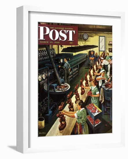 "Chocolate Easter Bunnies" Saturday Evening Post Cover, March 25, 1950-Stevan Dohanos-Framed Giclee Print