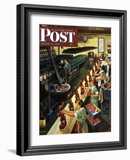 "Chocolate Easter Bunnies" Saturday Evening Post Cover, March 25, 1950-Stevan Dohanos-Framed Giclee Print