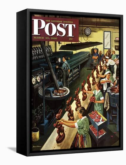 "Chocolate Easter Bunnies" Saturday Evening Post Cover, March 25, 1950-Stevan Dohanos-Framed Premier Image Canvas