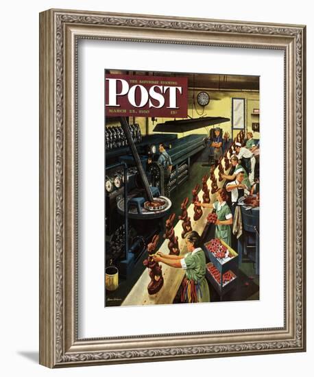 "Chocolate Easter Bunnies" Saturday Evening Post Cover, March 25, 1950-Stevan Dohanos-Framed Giclee Print