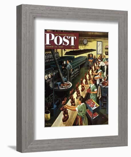 "Chocolate Easter Bunnies" Saturday Evening Post Cover, March 25, 1950-Stevan Dohanos-Framed Giclee Print