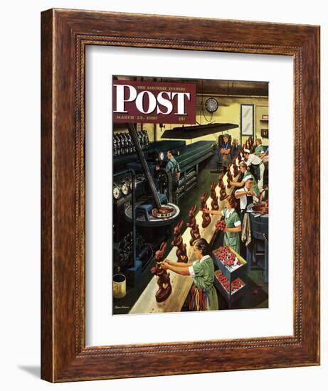 "Chocolate Easter Bunnies" Saturday Evening Post Cover, March 25, 1950-Stevan Dohanos-Framed Giclee Print