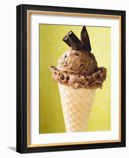 Chocolate Ice Cream with Pieces of Chocolate in Cone-null-Framed Photographic Print