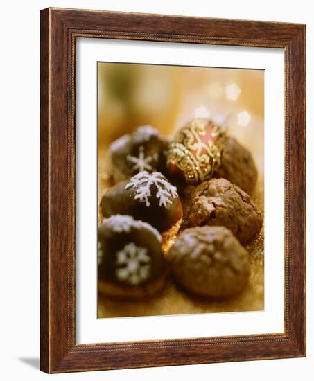 Chocolate Marzipan Biscuits with Black Cherries-Eising Studio - Food Photo and Video-Framed Photographic Print