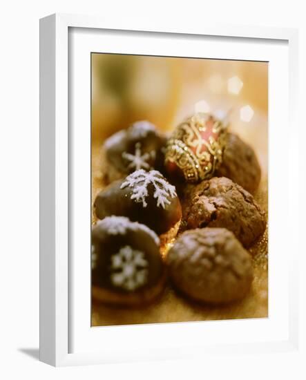 Chocolate Marzipan Biscuits with Black Cherries-Eising Studio - Food Photo and Video-Framed Photographic Print