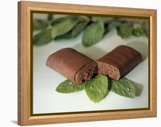 Chocolate Nutrition Bar on Mint Leaves-Chris Rogers-Framed Premier Image Canvas