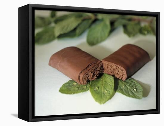 Chocolate Nutrition Bar on Mint Leaves-Chris Rogers-Framed Premier Image Canvas