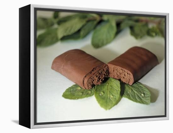 Chocolate Nutrition Bar on Mint Leaves-Chris Rogers-Framed Premier Image Canvas