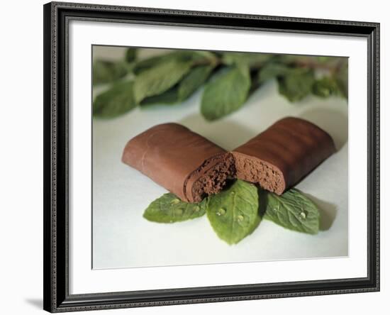 Chocolate Nutrition Bar on Mint Leaves-Chris Rogers-Framed Photographic Print