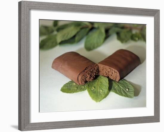 Chocolate Nutrition Bar on Mint Leaves-Chris Rogers-Framed Photographic Print