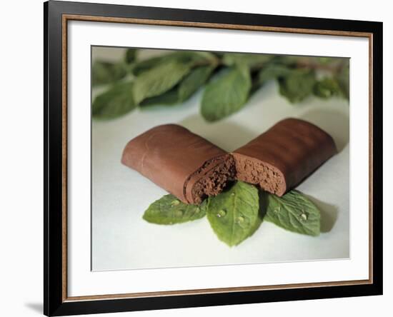 Chocolate Nutrition Bar on Mint Leaves-Chris Rogers-Framed Photographic Print