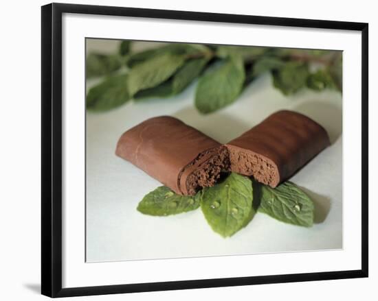 Chocolate Nutrition Bar on Mint Leaves-Chris Rogers-Framed Photographic Print