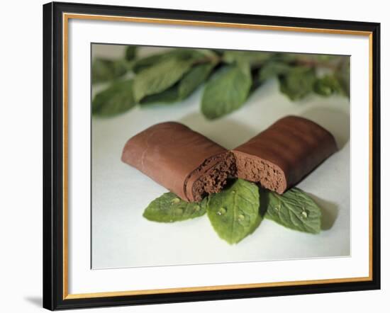 Chocolate Nutrition Bar on Mint Leaves-Chris Rogers-Framed Photographic Print