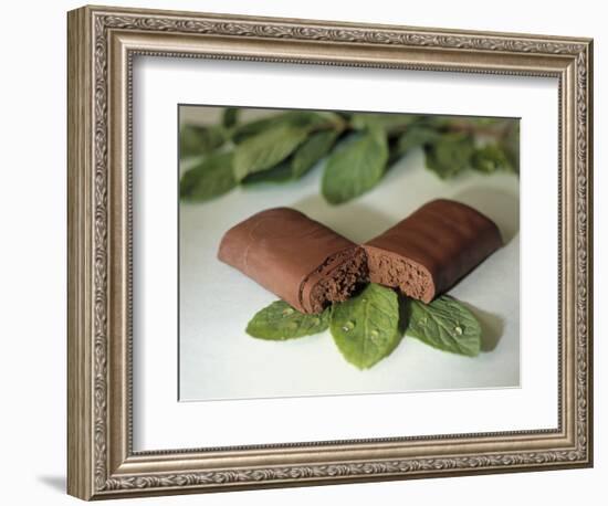 Chocolate Nutrition Bar on Mint Leaves-Chris Rogers-Framed Photographic Print