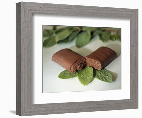 Chocolate Nutrition Bar on Mint Leaves-Chris Rogers-Framed Photographic Print