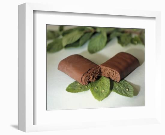 Chocolate Nutrition Bar on Mint Leaves-Chris Rogers-Framed Photographic Print