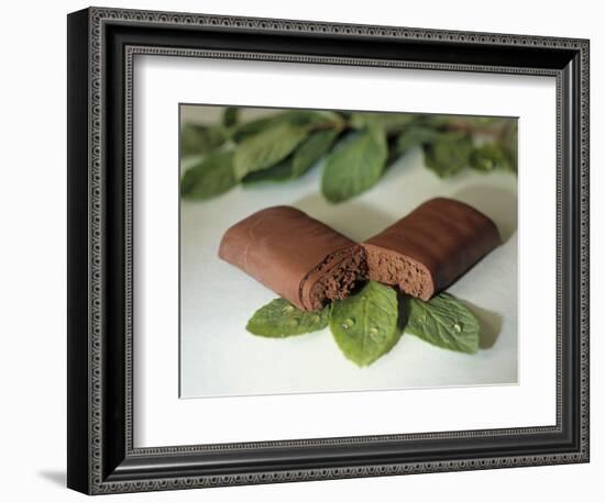 Chocolate Nutrition Bar on Mint Leaves-Chris Rogers-Framed Photographic Print