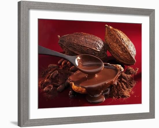 Chocolate Sauce, Cocoa Powder, Cocoa Beans and Cacao Fruits-Karl Newedel-Framed Photographic Print