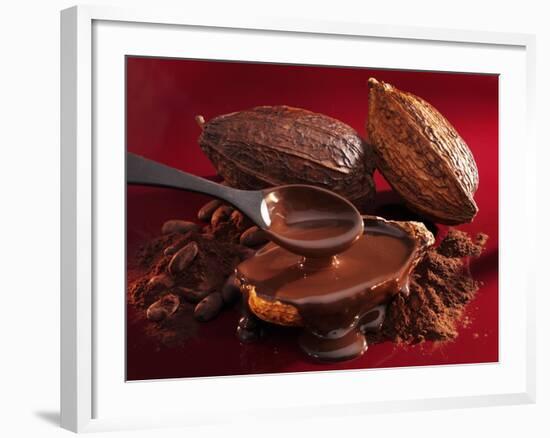 Chocolate Sauce, Cocoa Powder, Cocoa Beans and Cacao Fruits-Karl Newedel-Framed Photographic Print