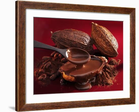 Chocolate Sauce, Cocoa Powder, Cocoa Beans and Cacao Fruits-Karl Newedel-Framed Photographic Print